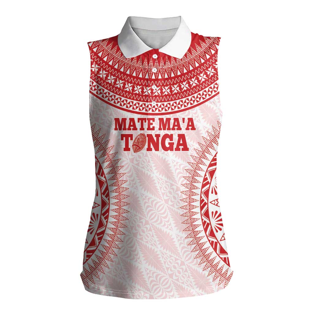Custom Tonga Mate Maa Women Sleeveless Polo Shirt Go Champions Tongan Ngatu - White LT14 Female White - Polynesian Pride