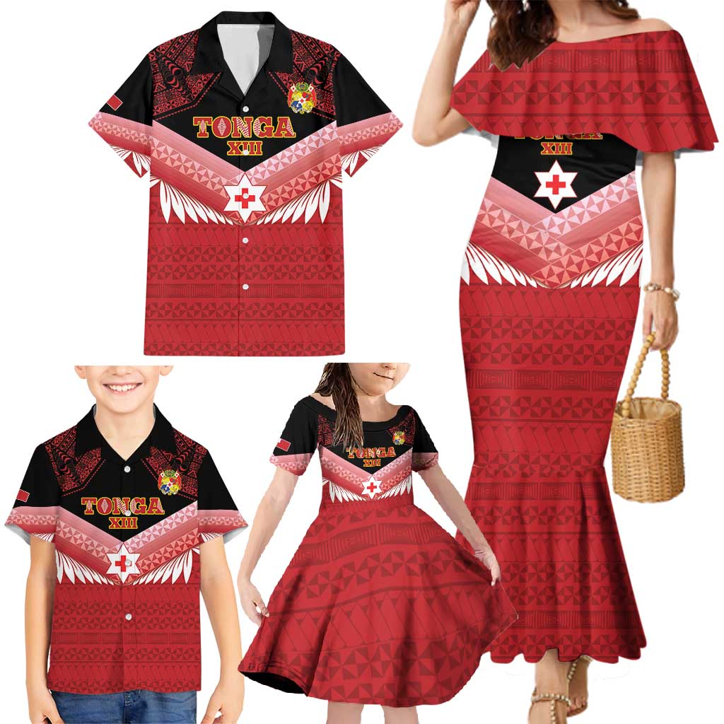 Custom Mate Maa Tonga XIII Family Matching Mermaid Dress and Hawaiian Shirt Tongan Kupesi Ngatu - Rugby Style