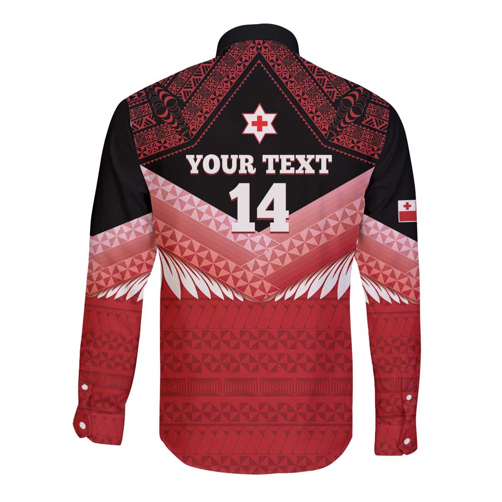 Custom Mate Maa Tonga XIII Long Sleeve Button Shirt Tongan Kupesi Ngatu - Rugby Style LT14 - Polynesian Pride
