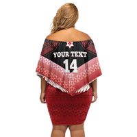 Custom Mate Maa Tonga XIII Off Shoulder Short Dress Tongan Kupesi Ngatu - Rugby Style