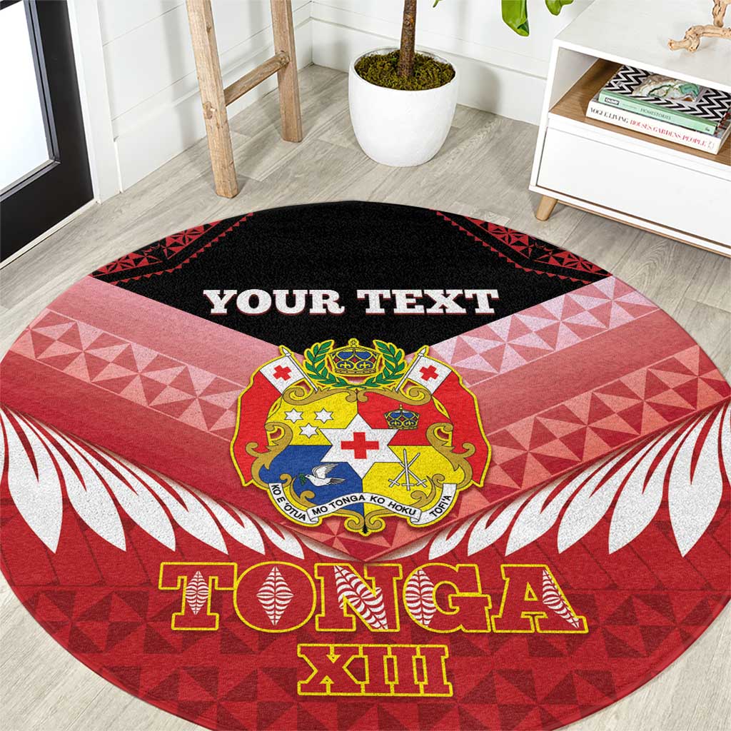 Custom Mate Maa Tonga XIII Round Carpet Tongan Kupesi Ngatu - Rugby Style LT14 Red - Polynesian Pride