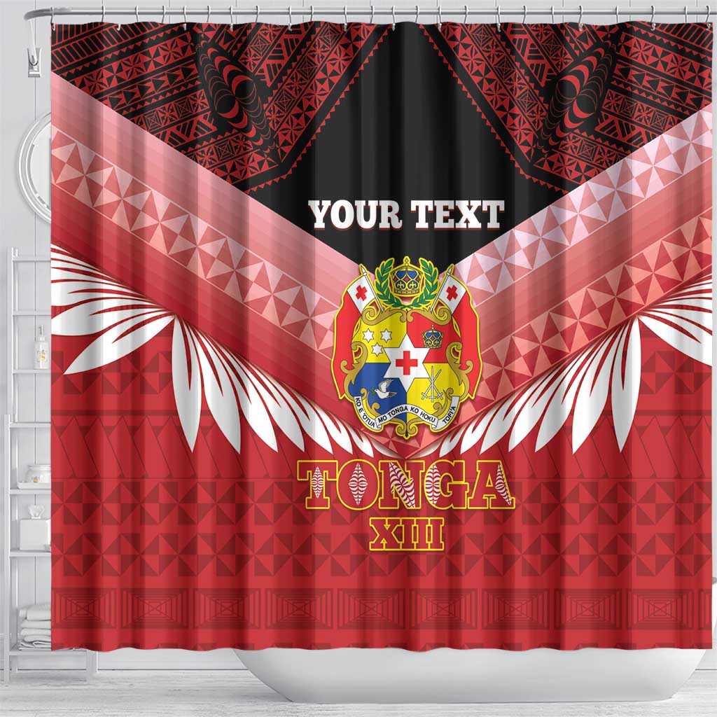 Custom Mate Maa Tonga XIII Shower Curtain Tongan Kupesi Ngatu - Rugby Style