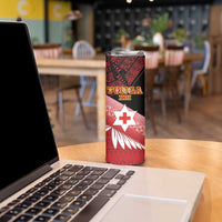 Personalised Mate Maa Tonga XIII Skinny Tumbler Tongan Kupesi Ngatu - Rugby Style