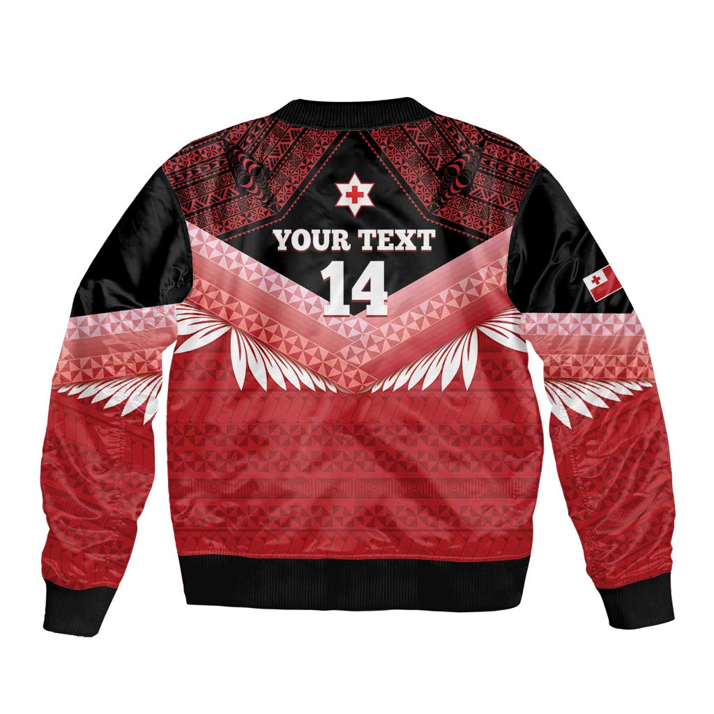 Custom Mate Maa Tonga XIII Sleeve Zip Bomber Jacket Tongan Kupesi Ngatu - Rugby Style LT14 - Polynesian Pride