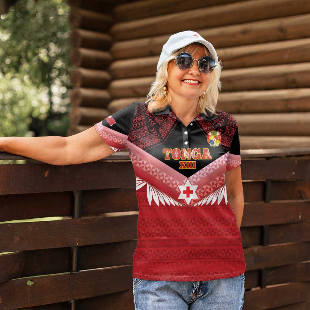 Custom Mate Maa Tonga XIII Women Polo Shirt Tongan Kupesi Ngatu - Rugby Style