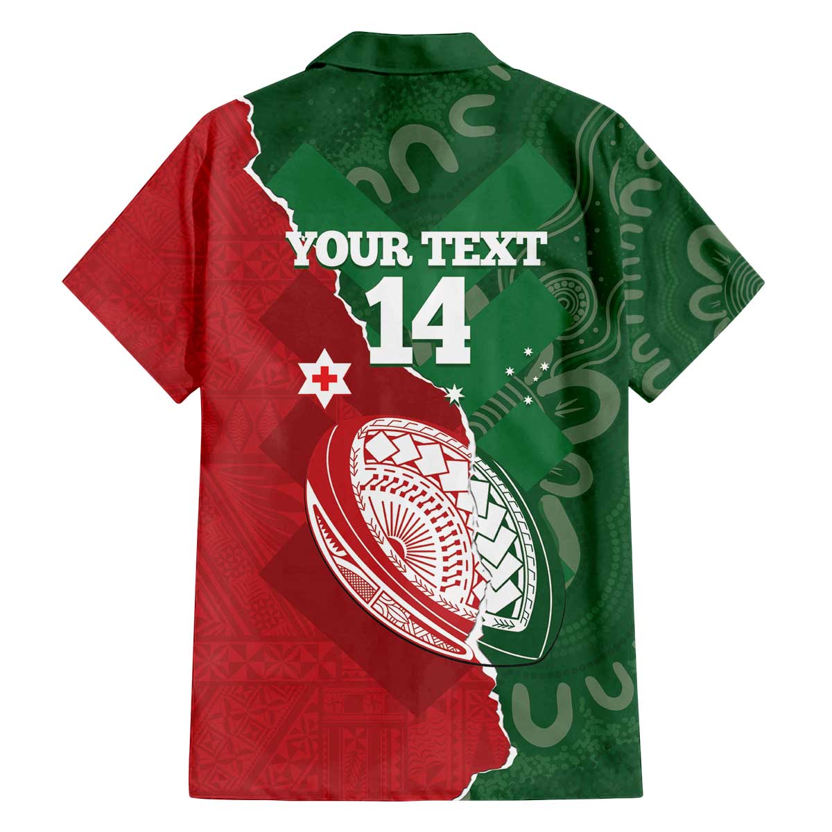 Custom Tonga And Australia Rugby Family Matching Off The Shoulder Long Sleeve Dress and Hawaiian Shirt Mate Maa Tongan Ngatu Mix Kangaroos Aboriginal LT14 - Polynesian Pride