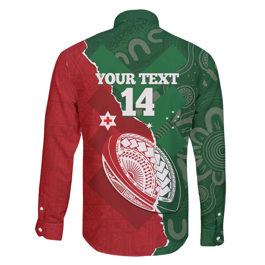 Custom Tonga And Australia Rugby Family Matching Puletasi and Hawaiian Shirt Mate Maa Tongan Ngatu Mix Kangaroos Aboriginal