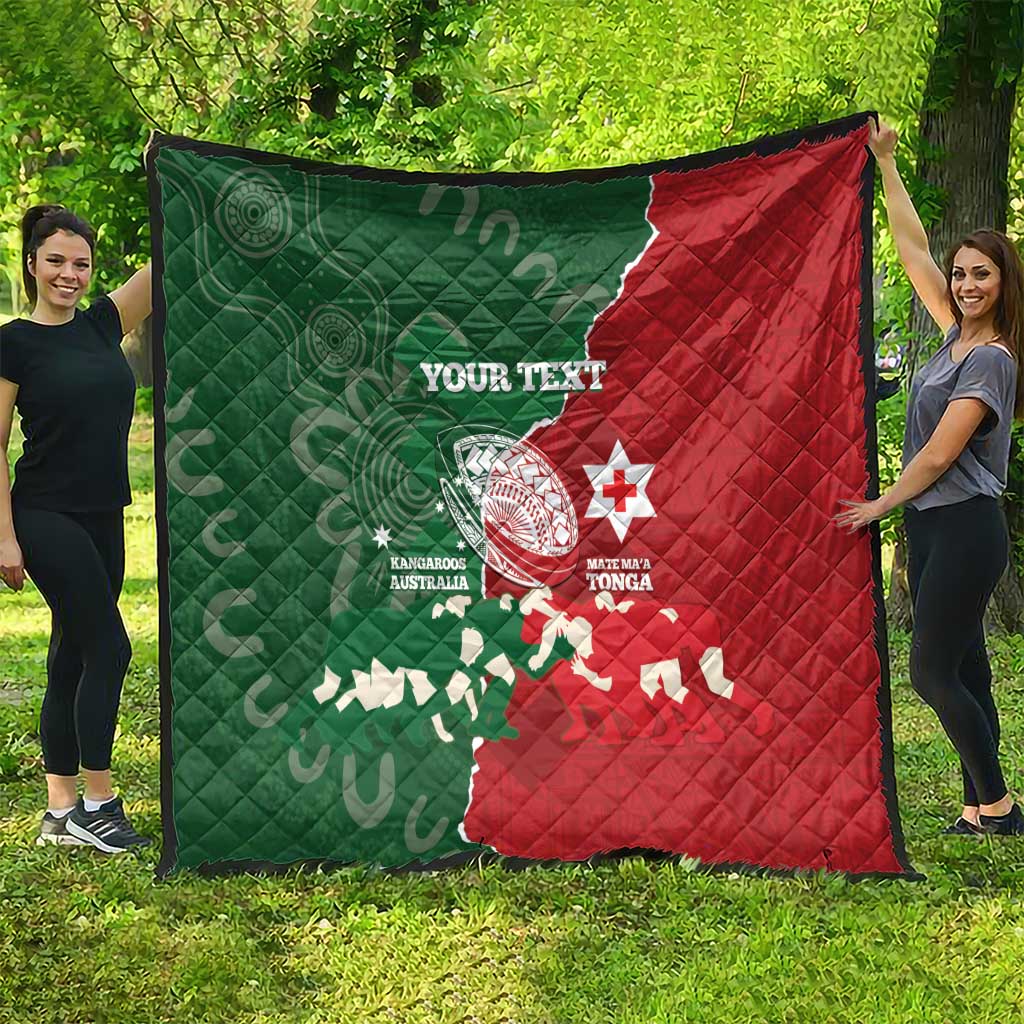 Custom Tonga And Australia Rugby Quilt Mate Maa Tongan Ngatu Mix Kangaroos Aboriginal LT14 - Polynesian Pride