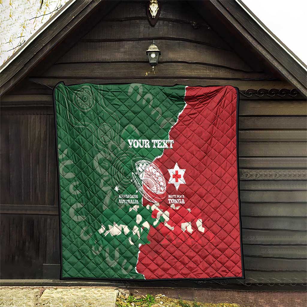 Custom Tonga And Australia Rugby Quilt Mate Maa Tongan Ngatu Mix Kangaroos Aboriginal LT14 - Polynesian Pride