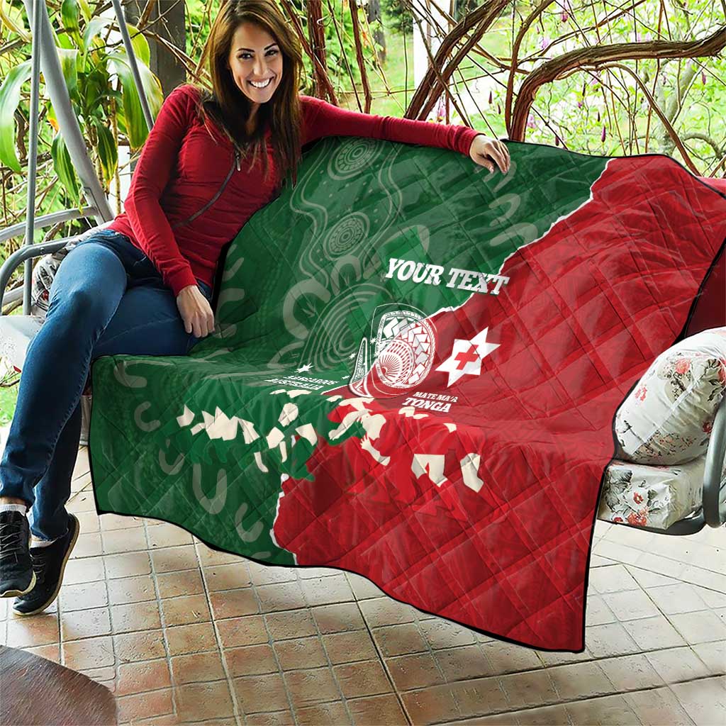 Custom Tonga And Australia Rugby Quilt Mate Maa Tongan Ngatu Mix Kangaroos Aboriginal LT14 - Polynesian Pride