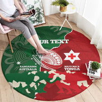 Custom Tonga And Australia Rugby Round Carpet Mate Maa Tongan Ngatu Mix Kangaroos Aboriginal LT14 - Polynesian Pride