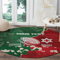 Custom Tonga And Australia Rugby Round Carpet Mate Maa Tongan Ngatu Mix Kangaroos Aboriginal LT14 - Polynesian Pride
