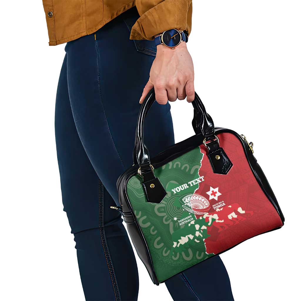 Custom Tonga And Australia Rugby Shoulder Handbag Mate Maa Tongan Ngatu Mix Kangaroos Aboriginal LT14 - Polynesian Pride