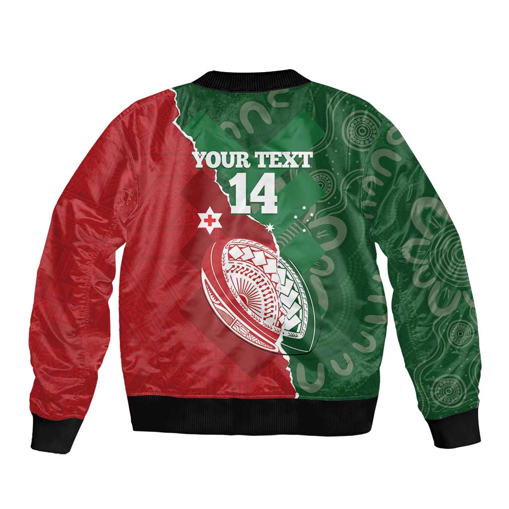 Custom Tonga And Australia Rugby Sleeve Zip Bomber Jacket Mate Maa Tongan Ngatu Mix Kangaroos Aboriginal LT14 - Polynesian Pride