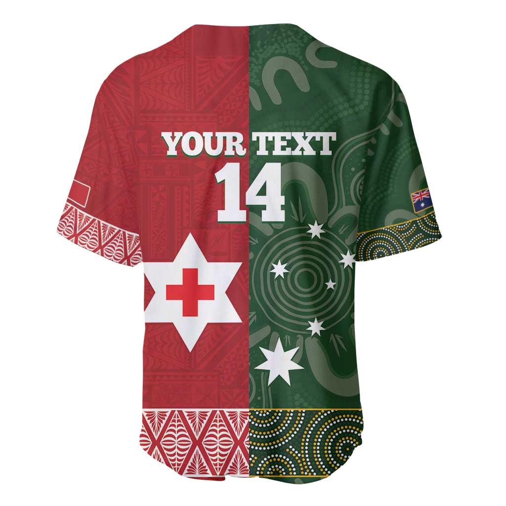 Custom Mate Maa Tonga And Kangaroo Australia Baseball Jersey Tongan Kupesi Mix Aboriginal Art LT14 - Polynesian Pride