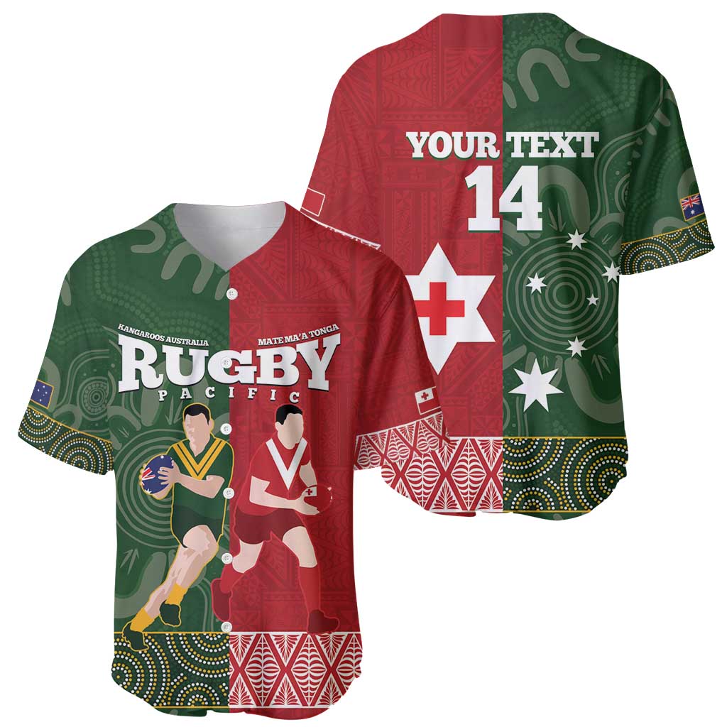 Custom Mate Maa Tonga And Kangaroo Australia Baseball Jersey Tongan Kupesi Mix Aboriginal Art LT14 - Polynesian Pride