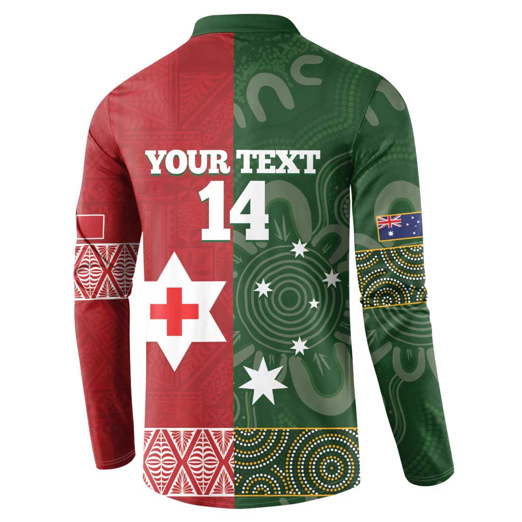 Custom Mate Maa Tonga And Kangaroo Australia Button Sweatshirt Tongan Kupesi Mix Aboriginal Art