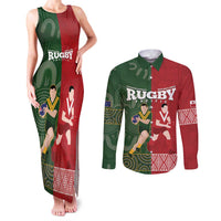 Custom Mate Maa Tonga And Kangaroo Australia Couples Matching Tank Maxi Dress and Long Sleeve Button Shirt Tongan Kupesi Mix Aboriginal Art