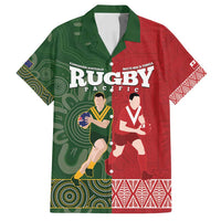 Custom Mate Maa Tonga And Kangaroo Australia Family Matching Long Sleeve Bodycon Dress and Hawaiian Shirt Tongan Kupesi Mix Aboriginal Art LT14 Dad's Shirt - Short Sleeve Green - Polynesian Pride