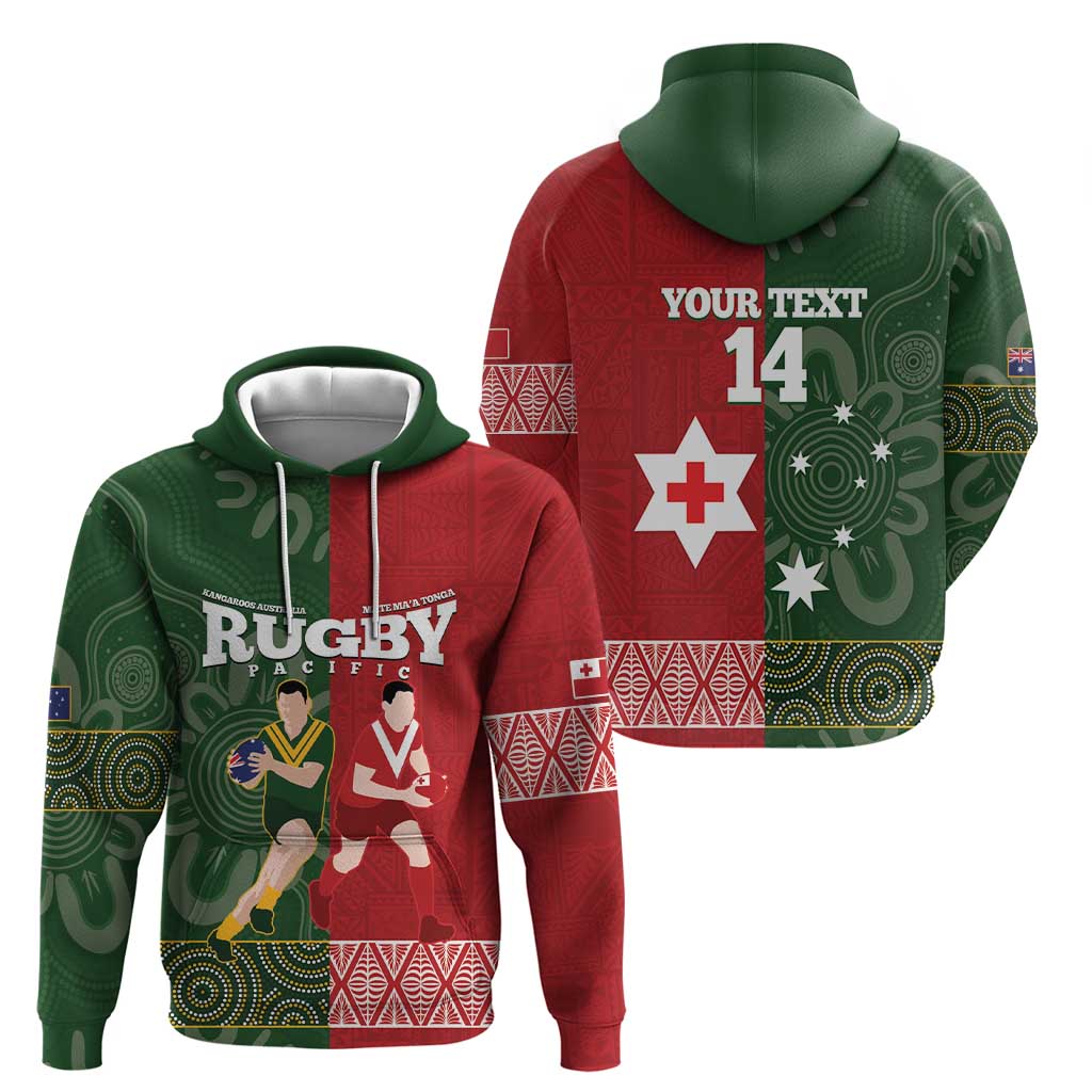 Custom Mate Maa Tonga And Kangaroo Australia Hoodie Tongan Kupesi Mix Aboriginal Art LT14 - Polynesian Pride