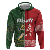 Custom Mate Maa Tonga And Kangaroo Australia Hoodie Tongan Kupesi Mix Aboriginal Art LT14 Zip Hoodie Green - Polynesian Pride