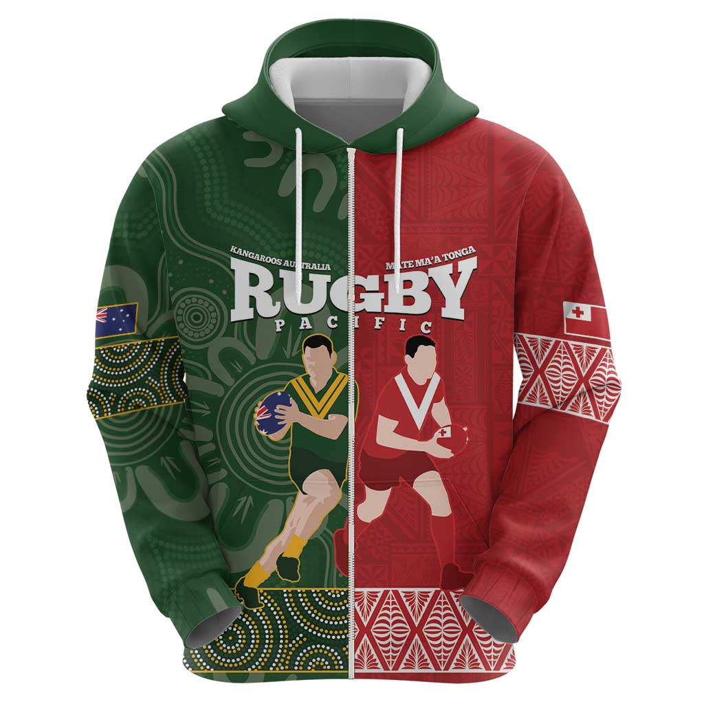 Custom Mate Maa Tonga And Kangaroo Australia Hoodie Tongan Kupesi Mix Aboriginal Art LT14 - Polynesian Pride