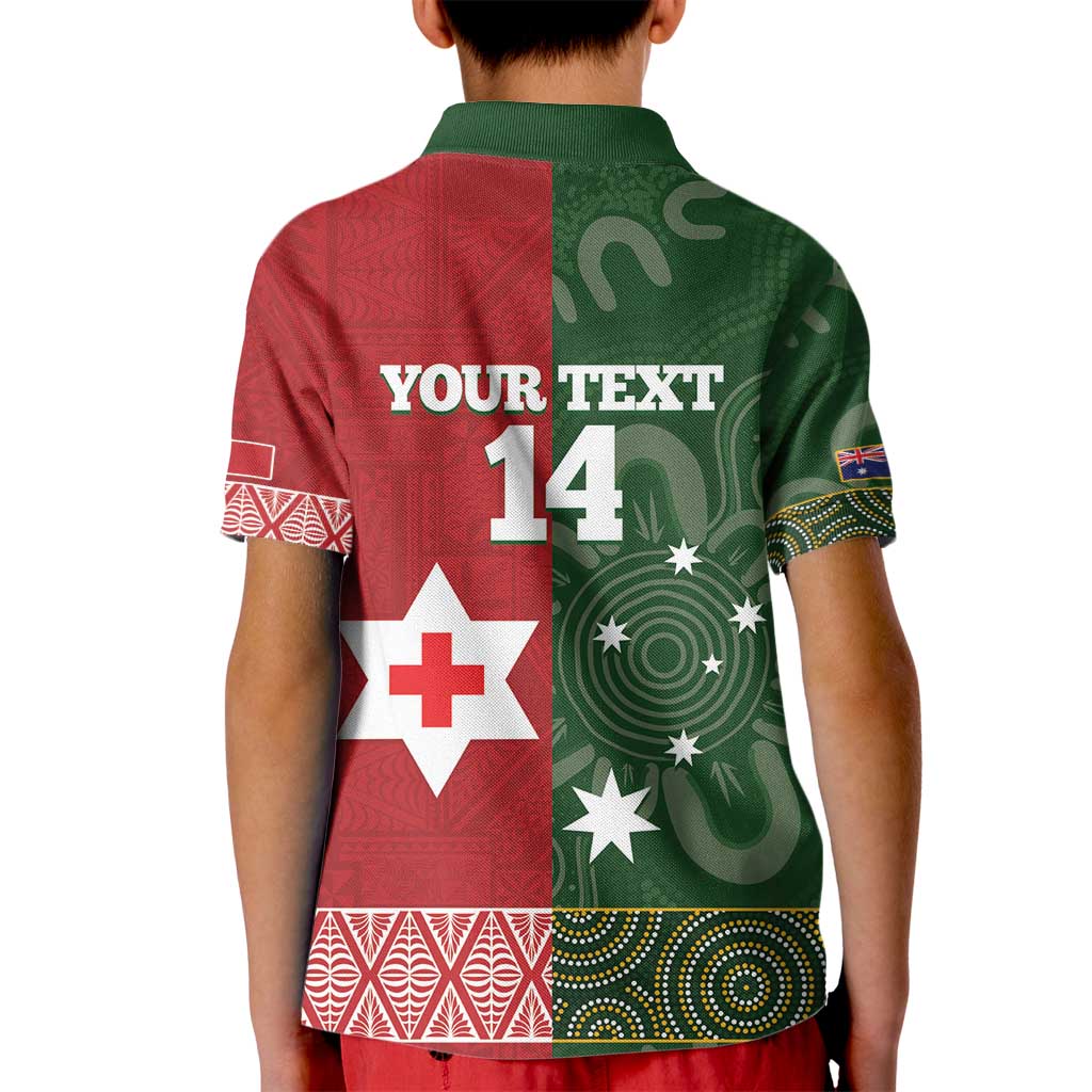 Custom Mate Maa Tonga And Kangaroo Australia Kid Polo Shirt Tongan Kupesi Mix Aboriginal Art