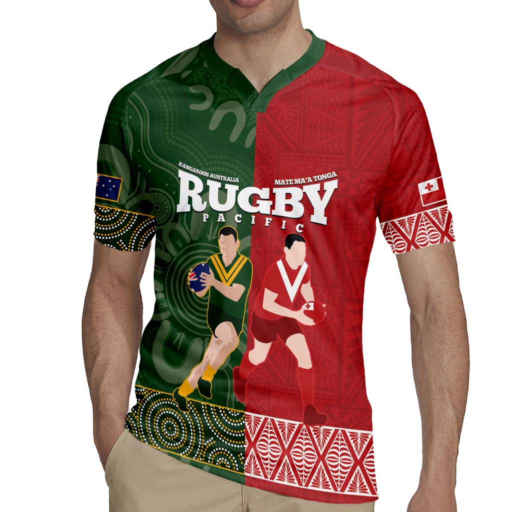 Custom Mate Maa Tonga And Kangaroo Australia Rugby Jersey Tongan Kupesi Mix Aboriginal Art
