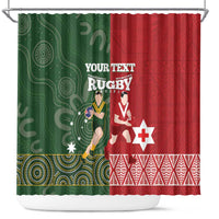 Custom Mate Maa Tonga And Kangaroo Australia Shower Curtain Tongan Kupesi Mix Aboriginal Art LT14 Green - Polynesian Pride