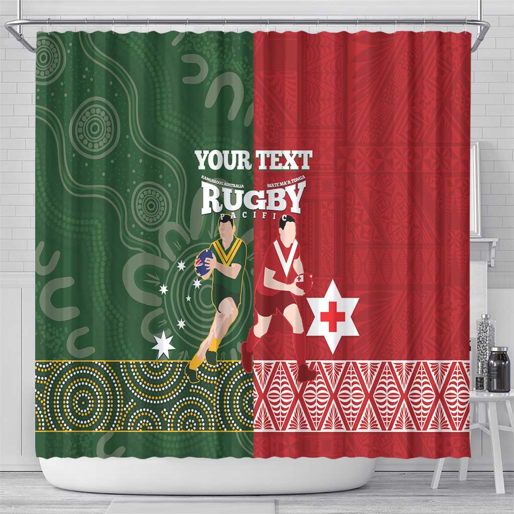Custom Mate Maa Tonga And Kangaroo Australia Shower Curtain Tongan Kupesi Mix Aboriginal Art LT14 - Polynesian Pride