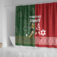 Custom Mate Maa Tonga And Kangaroo Australia Shower Curtain Tongan Kupesi Mix Aboriginal Art LT14 - Polynesian Pride