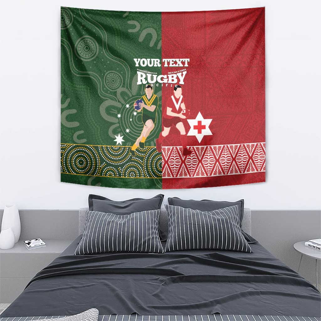 Custom Mate Maa Tonga And Kangaroo Australia Tapestry Tongan Kupesi Mix Aboriginal Art LT14 - Polynesian Pride