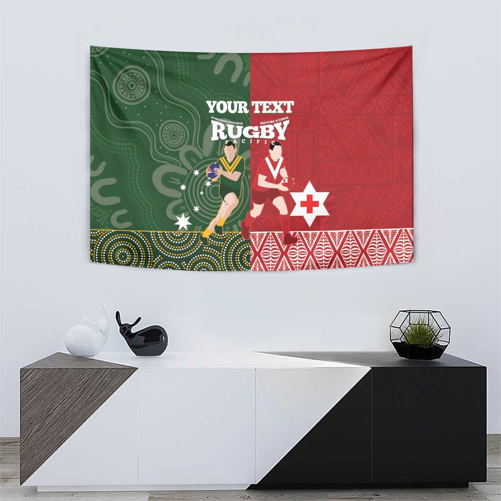 Custom Mate Maa Tonga And Kangaroo Australia Tapestry Tongan Kupesi Mix Aboriginal Art LT14 - Polynesian Pride