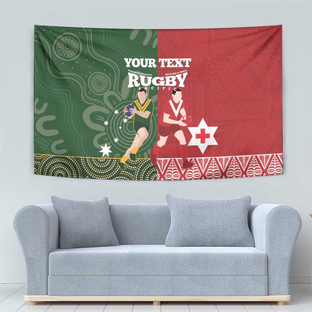 Custom Mate Maa Tonga And Kangaroo Australia Tapestry Tongan Kupesi Mix Aboriginal Art LT14 - Polynesian Pride