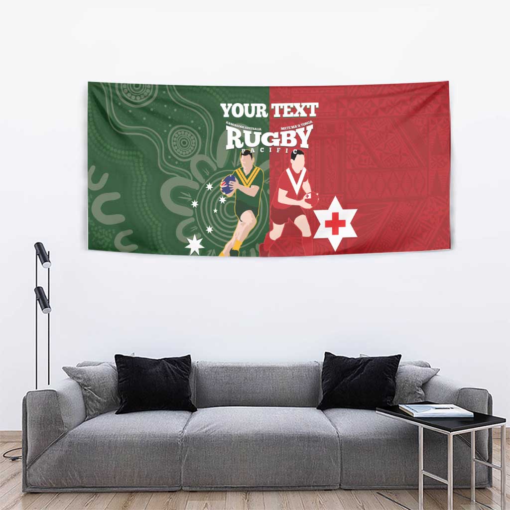 Custom Mate Maa Tonga And Kangaroo Australia Tapestry Tongan Kupesi Mix Aboriginal Art LT14 - Polynesian Pride