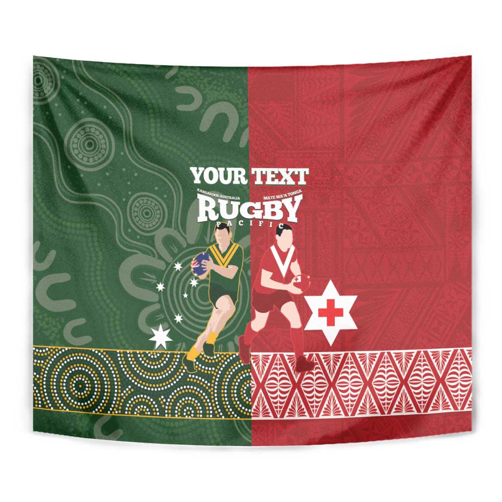 Custom Mate Maa Tonga And Kangaroo Australia Tapestry Tongan Kupesi Mix Aboriginal Art LT14 - Polynesian Pride