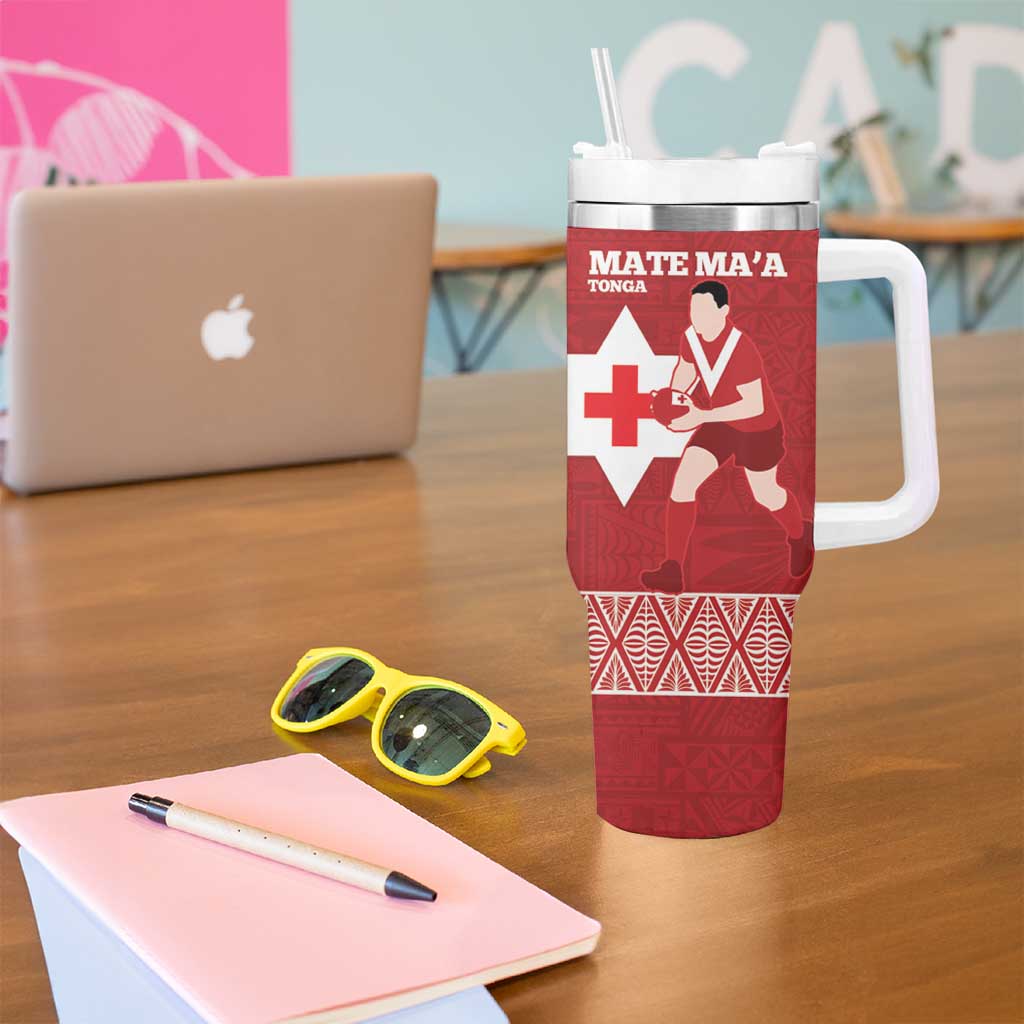 Personalised Mate Maa Tonga And Kangaroo Australia Tumbler With Handle Tongan Kupesi Mix Aboriginal Art