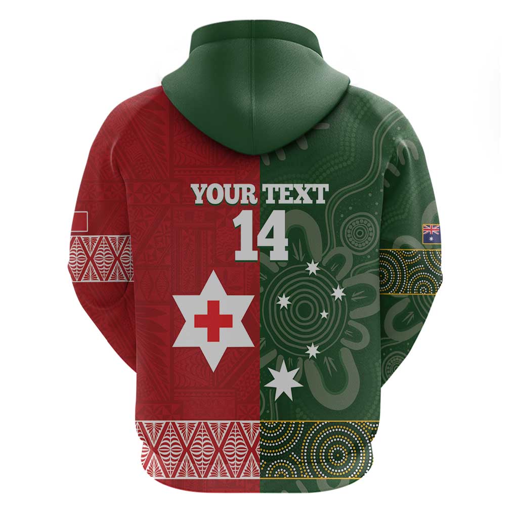 Custom Mate Maa Tonga And Kangaroo Australia Zip Hoodie Tongan Kupesi Mix Aboriginal Art