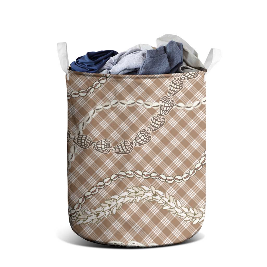 Brown Aloha Hawaii Shell Lei Laundry Basket Palaka Hebrew Cone Honey Cowrie Elegant Curves - Polynesian Pride