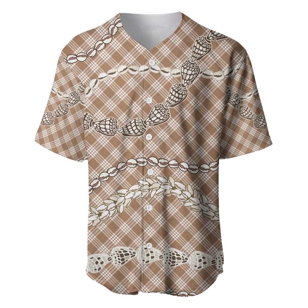 Brown Aloha Hawaii Shell Lei Baseball Jersey Palaka Hebrew Cone Honey Cowrie Elegant Curves - Polynesian Pride