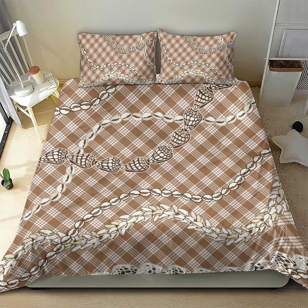 Brown Aloha Hawaii Shell Lei Bedding Set Palaka Hebrew Cone Honey Cowrie Elegant Curves - Polynesian Pride