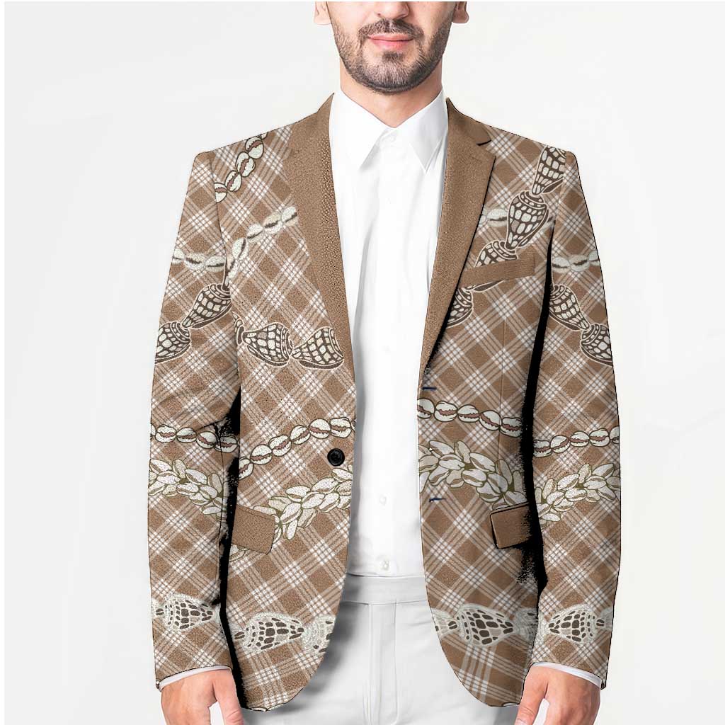 Brown Aloha Hawaii Shell Lei Blazer Palaka Hebrew Cone Honey Cowrie Elegant Curves - Polynesian Pride