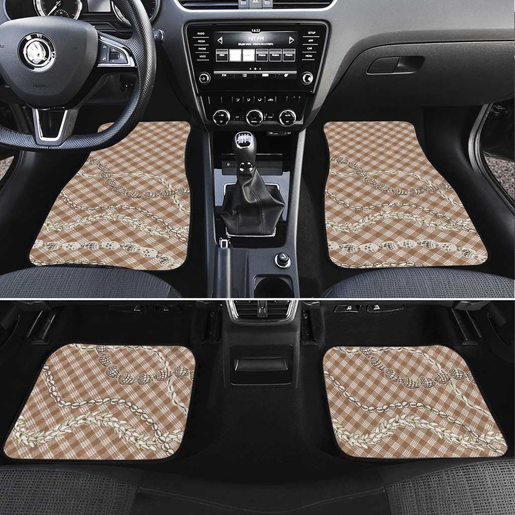 Brown Aloha Hawaii Shell Lei Car Mats Palaka Hebrew Cone Honey Cowrie Elegant Curves - Polynesian Pride