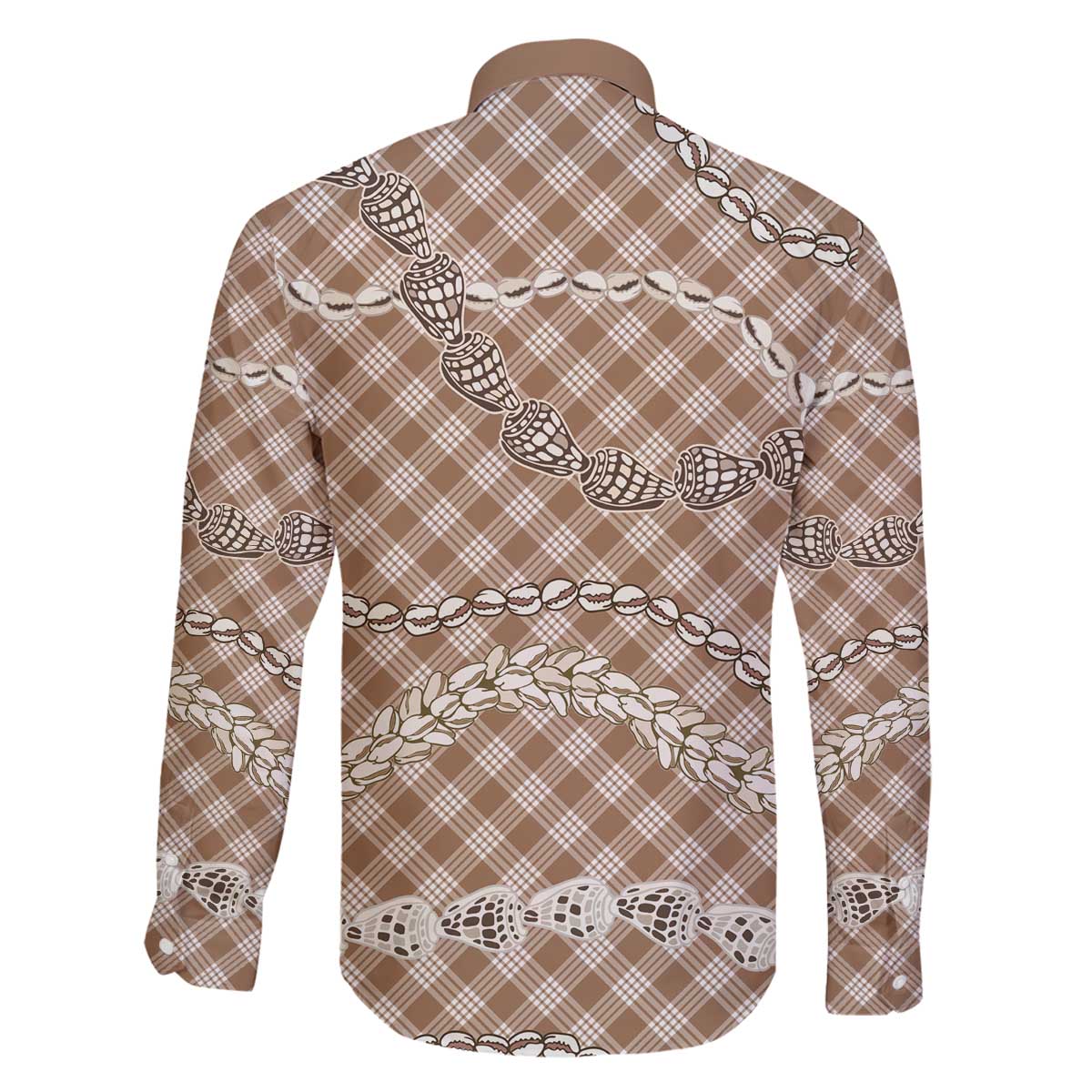 Brown Aloha Hawaii Shell Lei Family Matching Off The Shoulder Long Sleeve Dress and Hawaiian Shirt Palaka Hebrew Cone Honey Cowrie Elegant Curves - Polynesian Pride