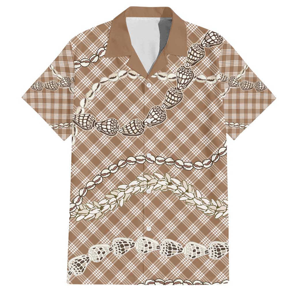 Brown Aloha Hawaii Shell Lei Family Matching Summer Maxi Dress and Hawaiian Shirt Palaka Hebrew Cone Honey Cowrie Elegant Curves - Polynesian Pride