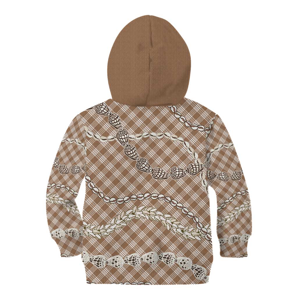 Brown Aloha Hawaii Shell Lei Kid Hoodie Palaka Hebrew Cone Honey Cowrie Elegant Curves - Polynesian Pride