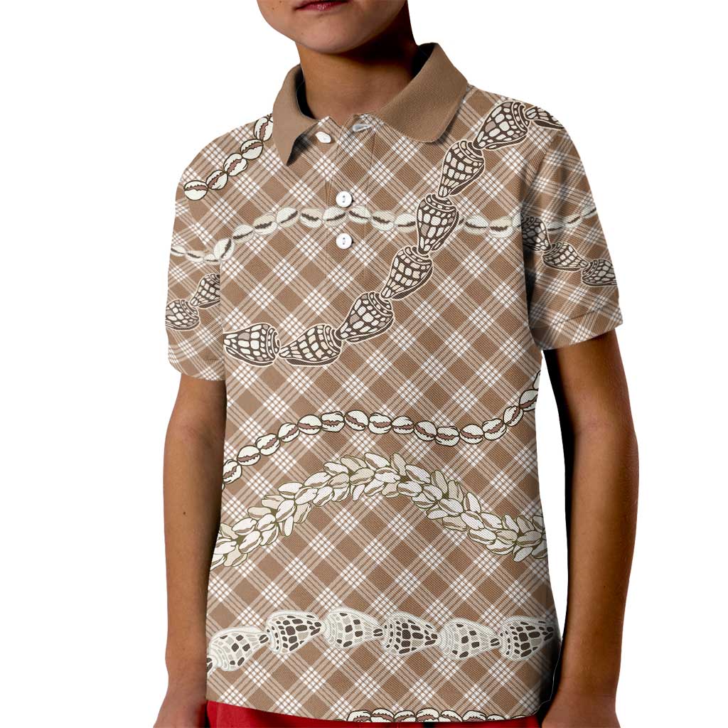 Brown Aloha Hawaii Shell Lei Kid Polo Shirt Palaka Hebrew Cone Honey Cowrie Elegant Curves - Polynesian Pride