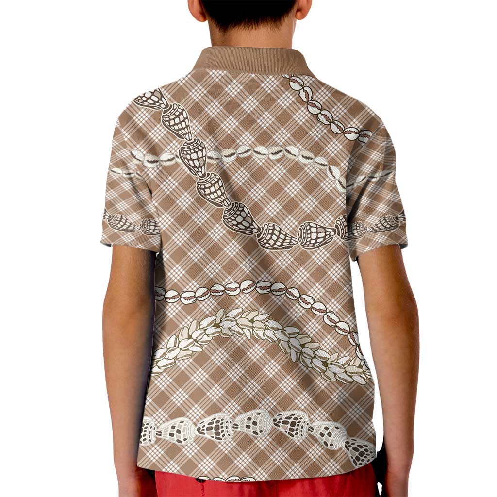 Brown Aloha Hawaii Shell Lei Kid Polo Shirt Palaka Hebrew Cone Honey Cowrie Elegant Curves - Polynesian Pride