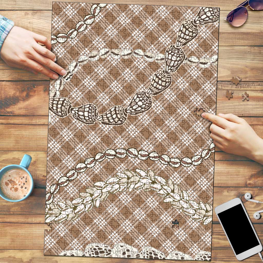 Brown Aloha Hawaii Shell Lei Puzzle Palaka Hebrew Cone Honey Cowrie Elegant Curves LT14 Brown - Polynesian Pride