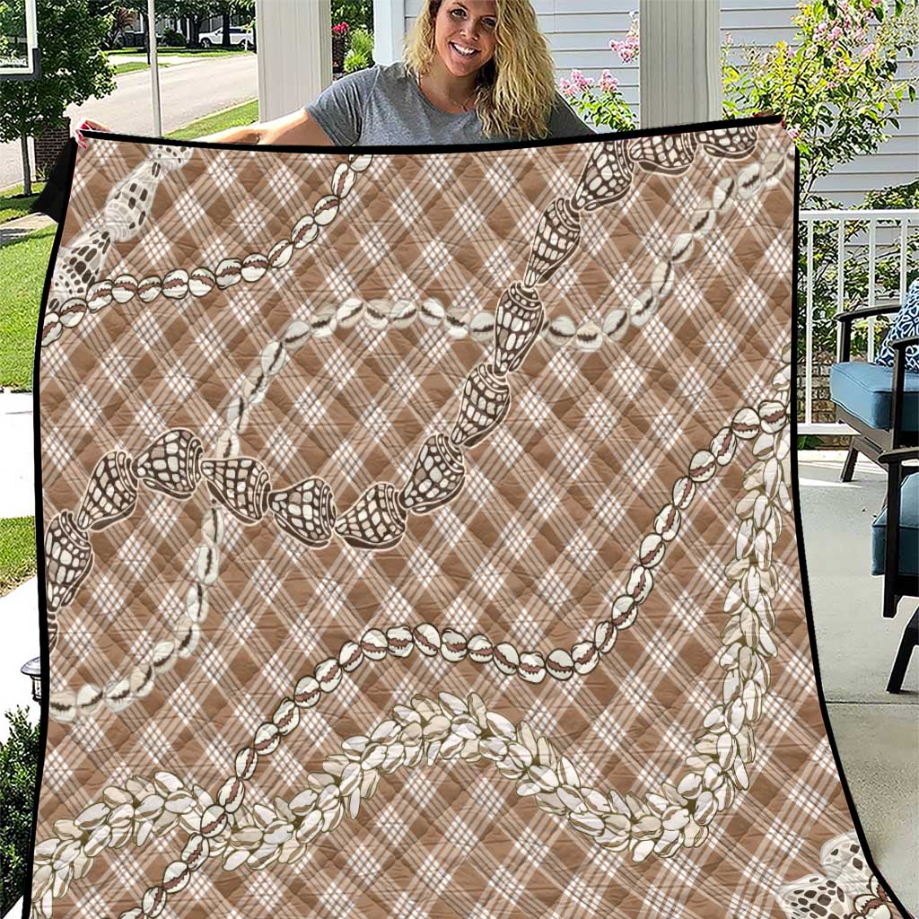 Brown Aloha Hawaii Shell Lei Quilt Palaka Hebrew Cone Honey Cowrie Elegant Curves LT14 Brown - Polynesian Pride